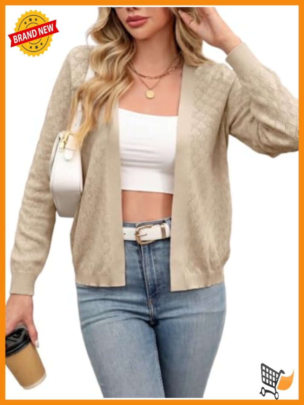 Lightweight Crochet Cardigan Sweater Long Sleeve Open Front Shrug